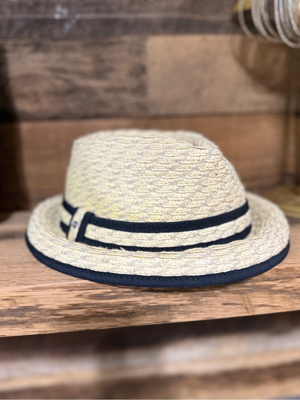 Betmar Natural Straw Fedora with Black Trim